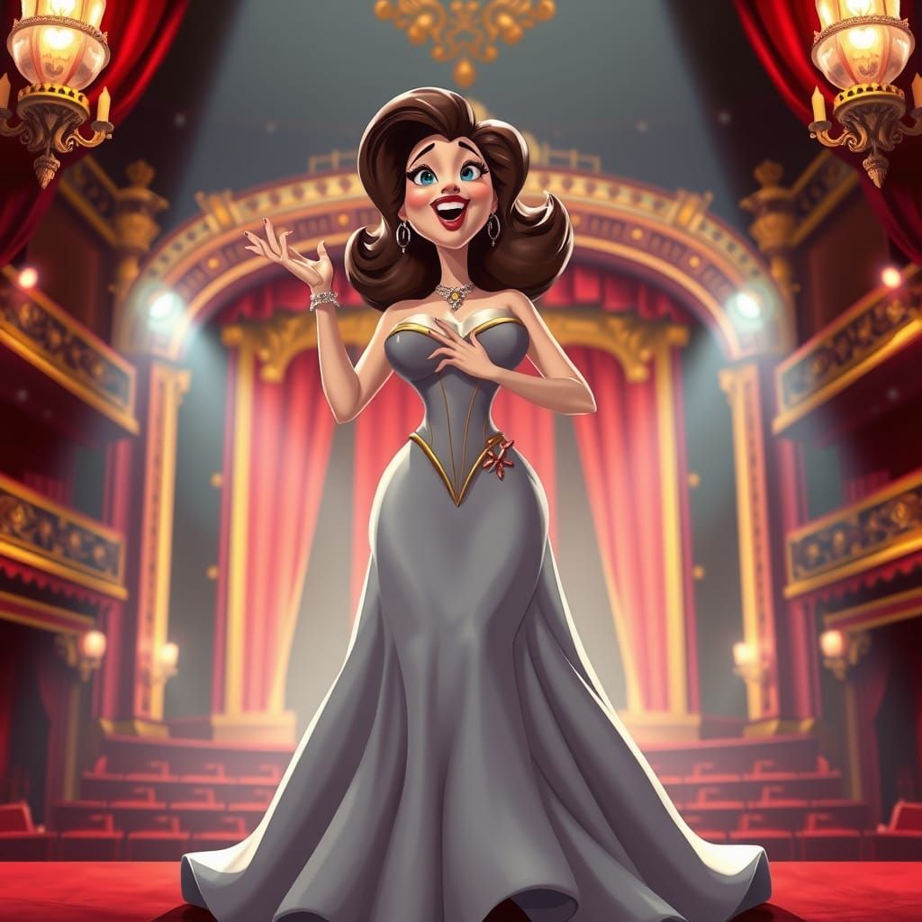 Voluptuous Opera Singer in Cartoon Animation Style