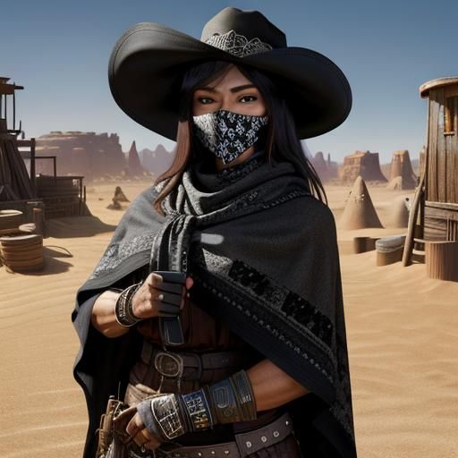 Mysterious Cowgirl in a Sandy Western Scene