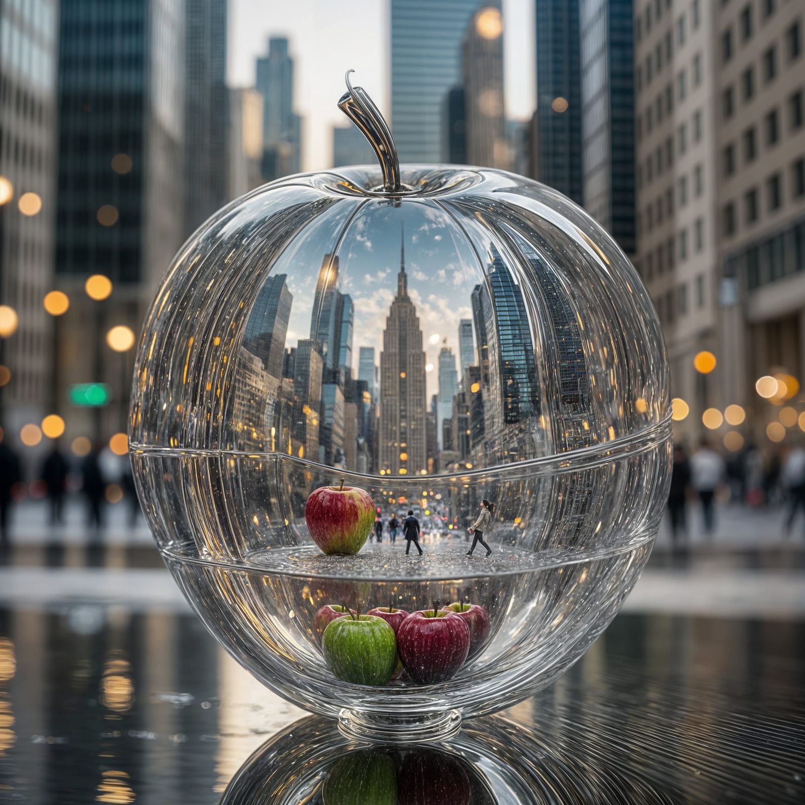 Cityscape Inside Glass Apple Sculpture