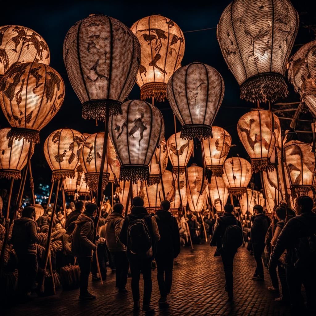 Hyperrealistic Wicker Lantern Parade in High Definition