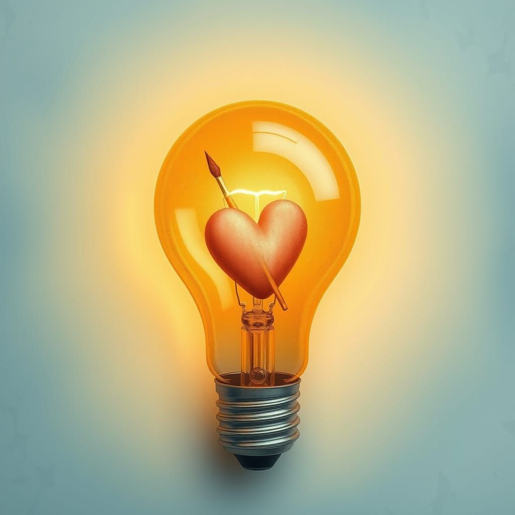 Illuminated Lightbulb with Symbols of Creativity