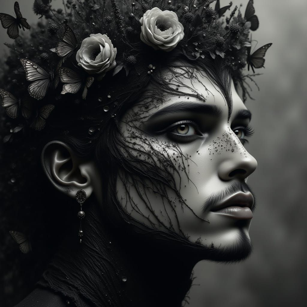 Shadow Fairy King Portrait with Flower Crown