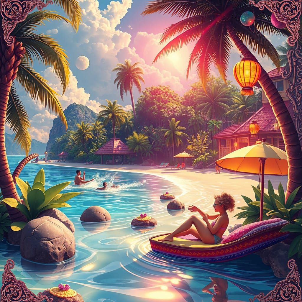 Vibrant Tropical Steampunk Oasis