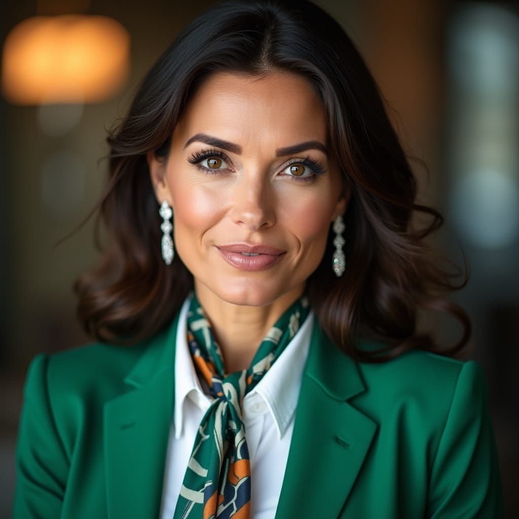 Elegant Businesswoman in Emerald Green Blazer