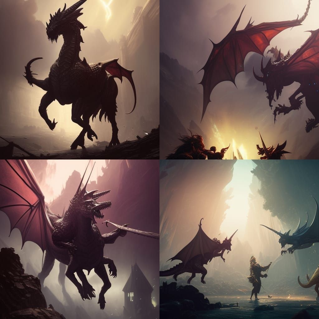 Dragons Versus Unicorns in Dark Fantasy Style