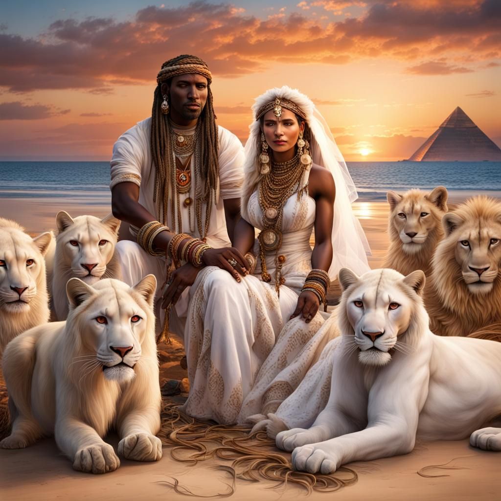 African Tribal Beach Wedding with Lions at Sunset