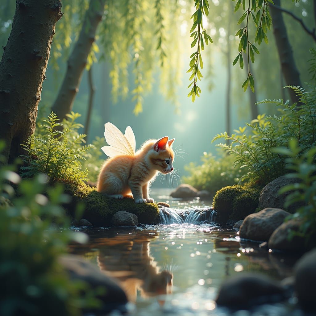 Whimsical Fairy Kitten in Enchanted Forest