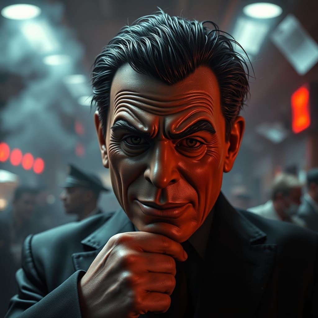 Bank Robber Removing Reagan Mask in Chaotic Scene