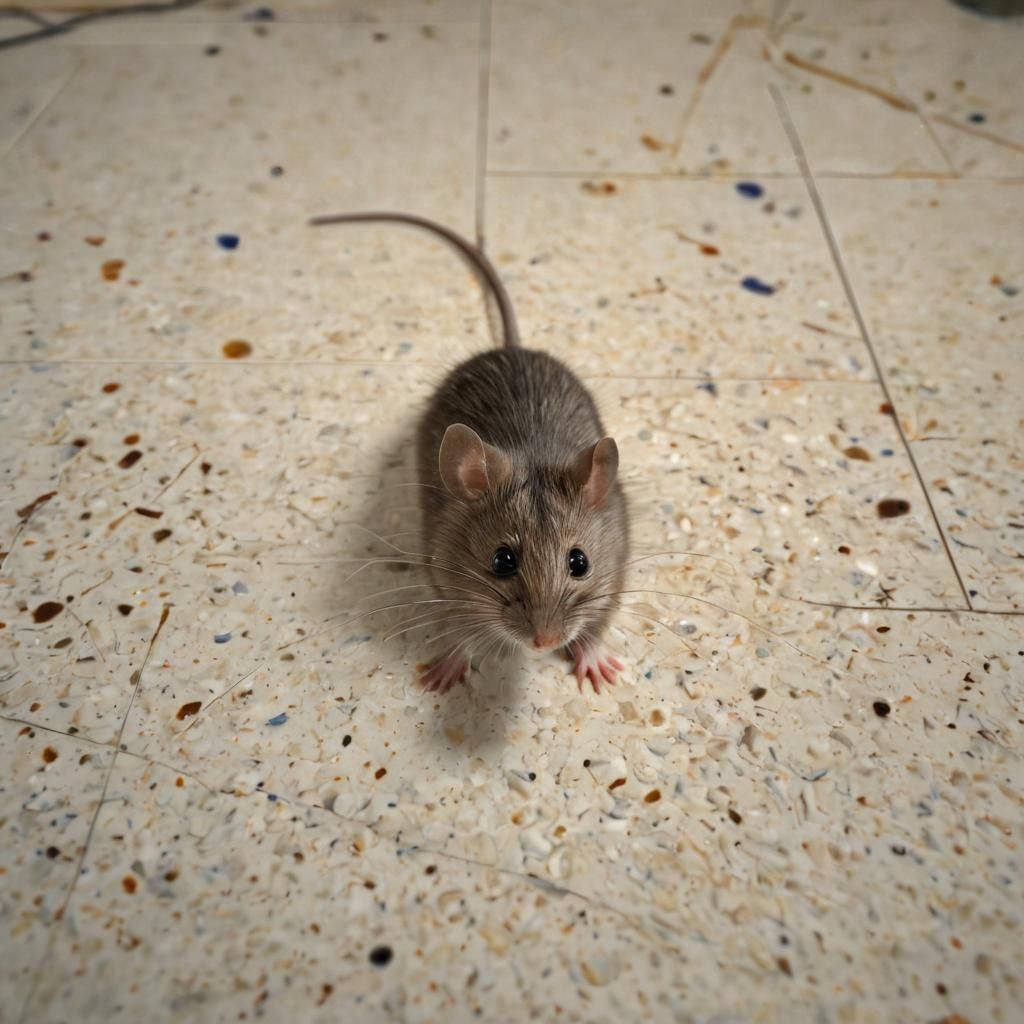 Mouse on Kitchen Floor with Gigantic Scale