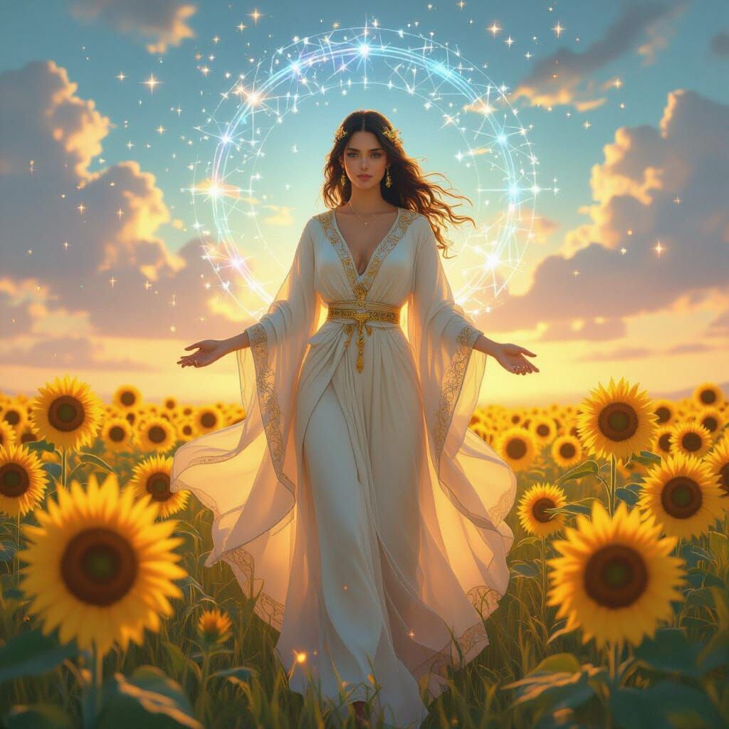 Goddess of Dawn in a Sunflower Field