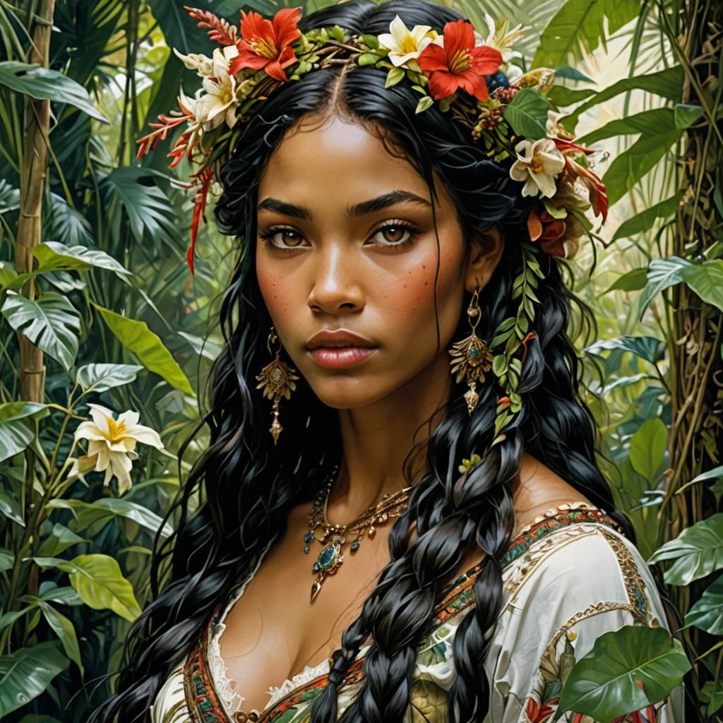 Botticelli Woman with Flowers in Hair, Anime Style