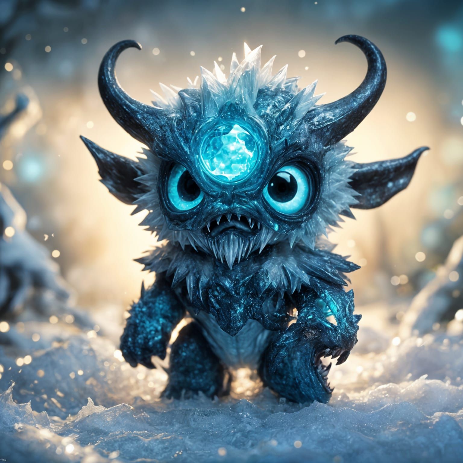 Chibi Ice Demon Watches with Glee in 3D