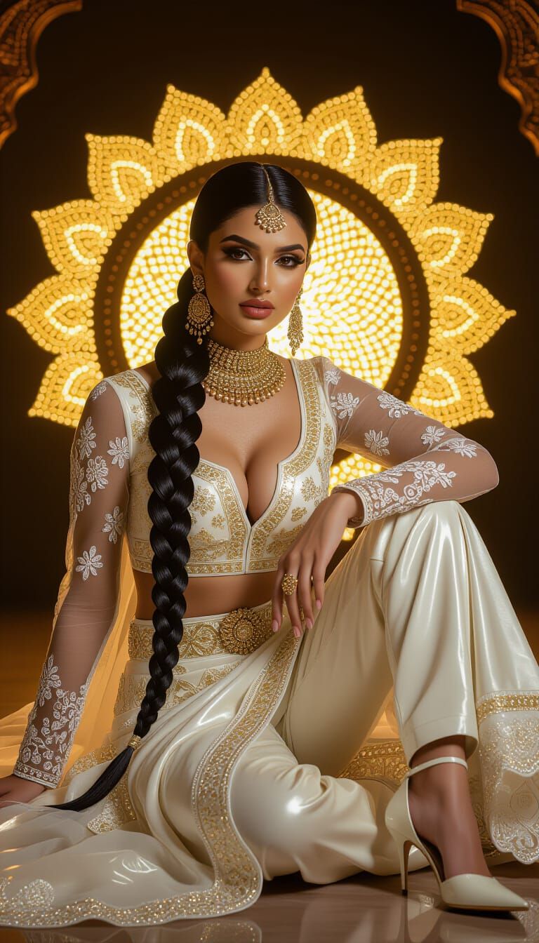 Stunning Woman with Crown Braid in Hyperrealistic Indian Sty...