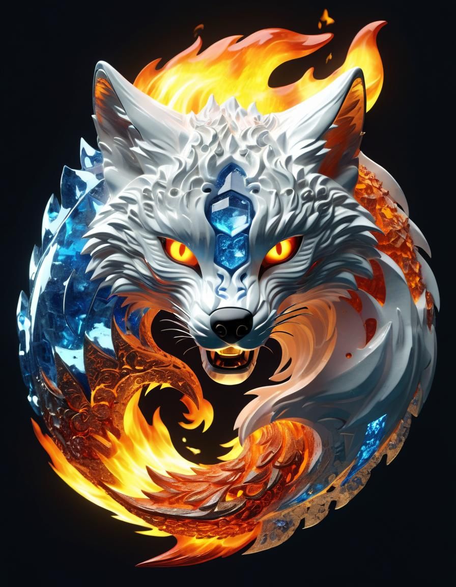 Dualistic Fire and Ice Fox in Hyperrealistic CGI