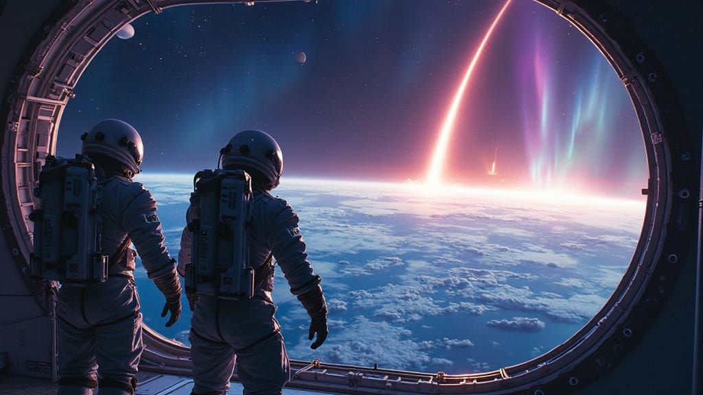 Rocket Launch from Space Station: Ethereal Celestial Wonder