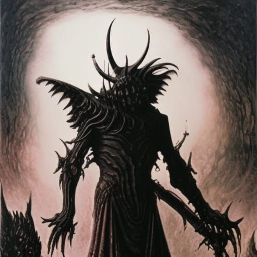 Horror Cyborg Knight in Goya and Beksinski Style