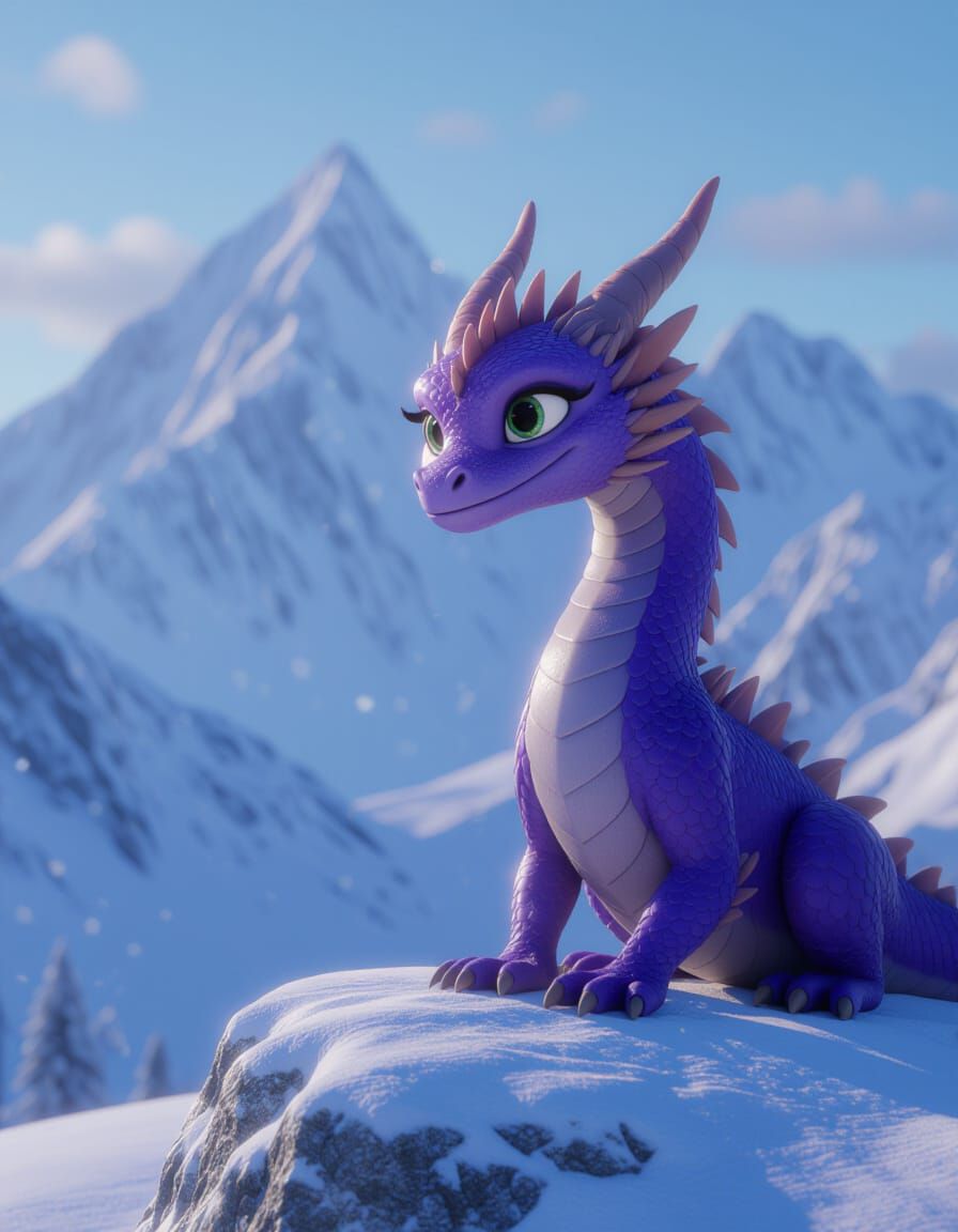 Purple Dragon Sphinx on Snowy Peaks Cinematic 3D Animation