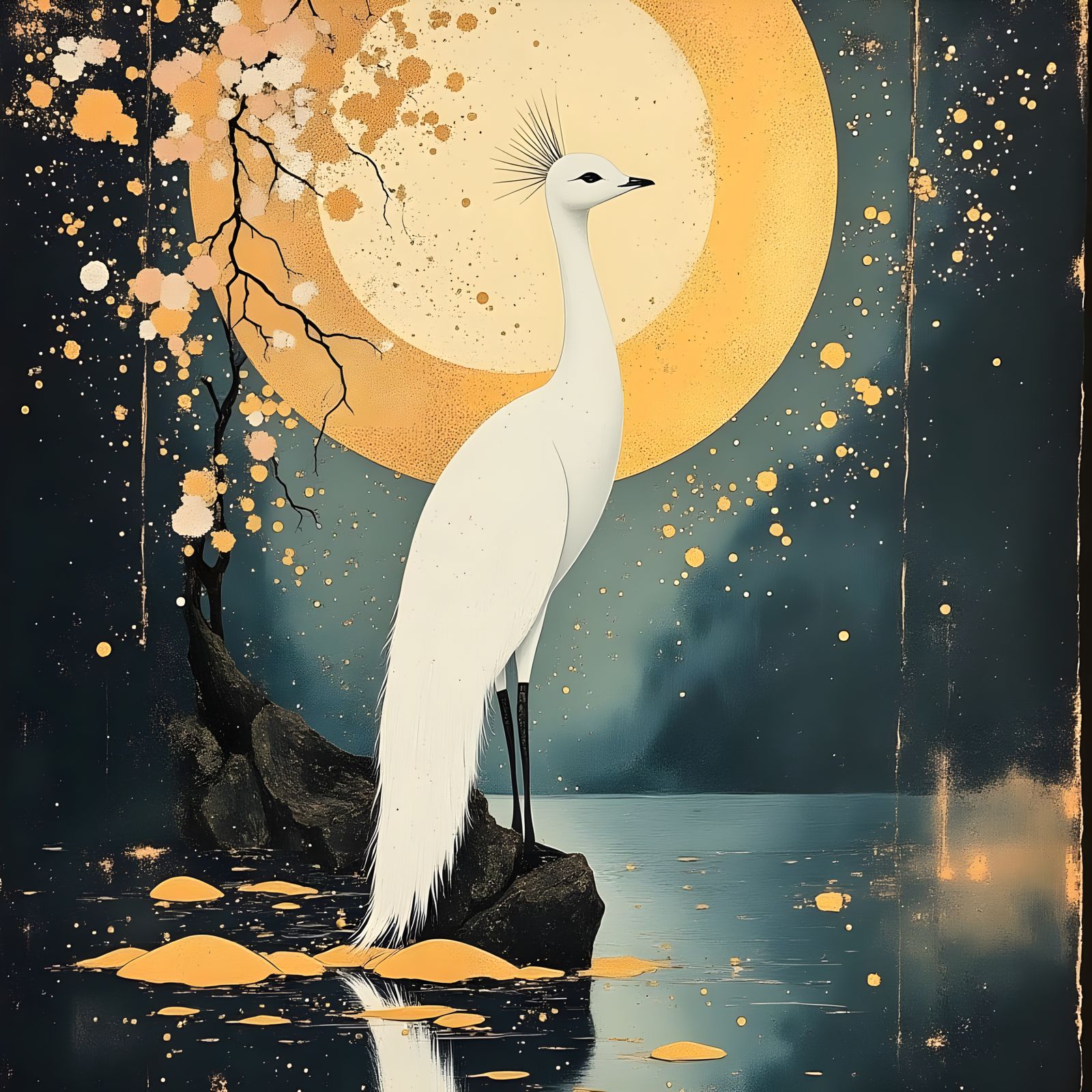 White peacock amidst the cherries