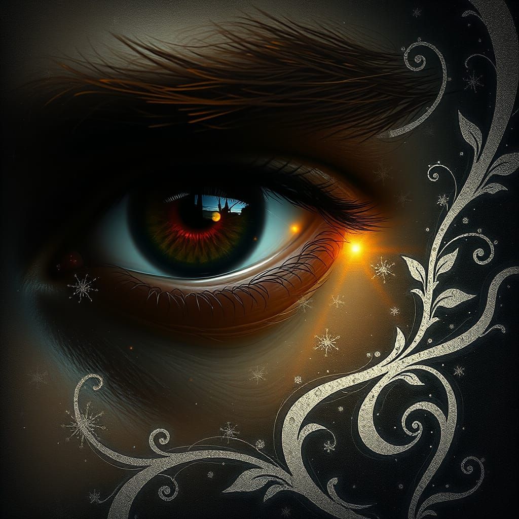 Eyes Reflecting the Cosmos in a Sunset Glow