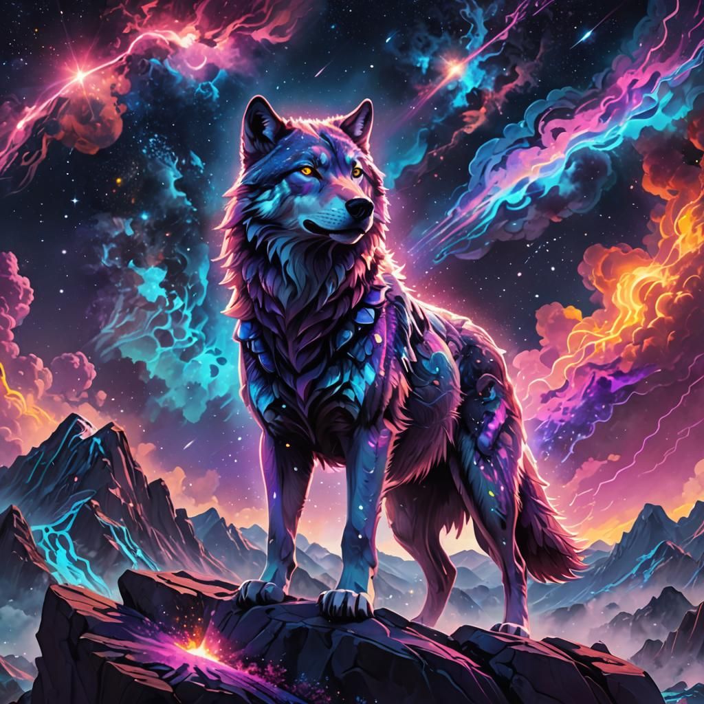 Cosmic Wolf in Space: Visionary Art