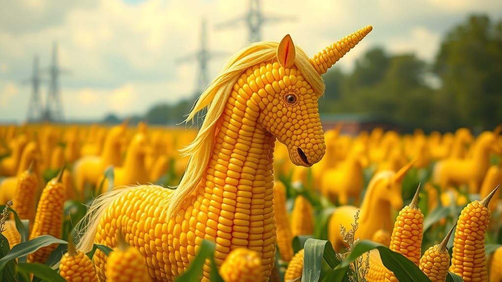 Magical Corn Kernel Unicorn in Field