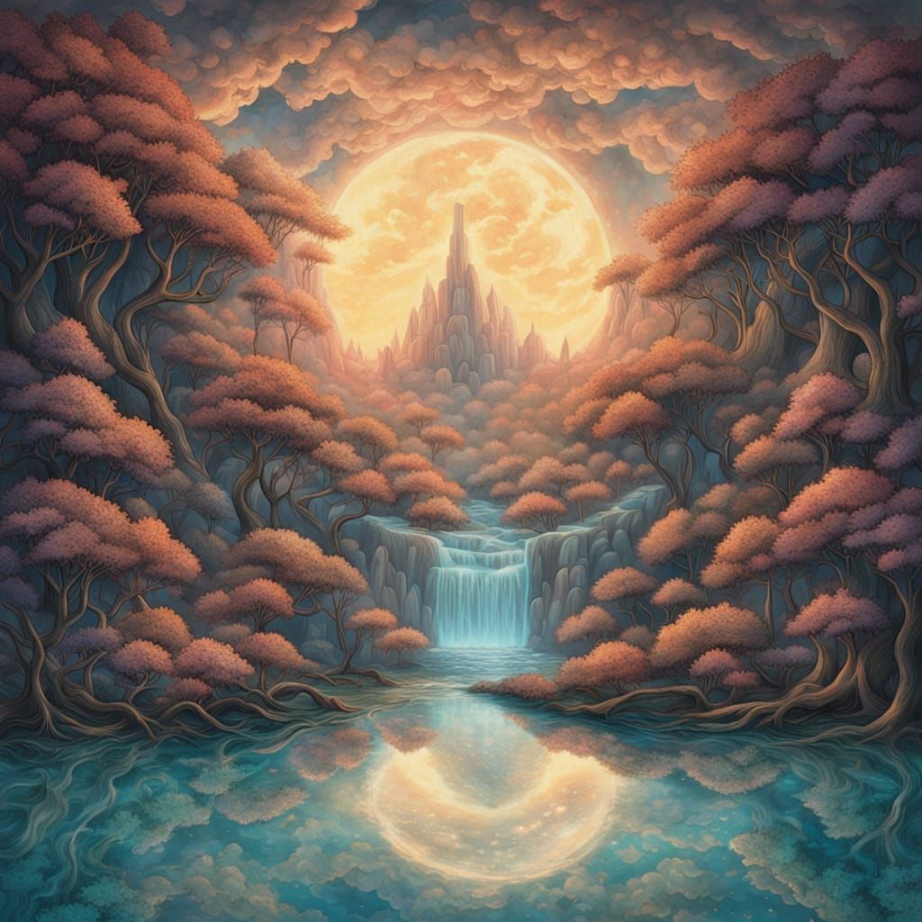 Ethereal Crystal Potion in Whimsical Nature Scene