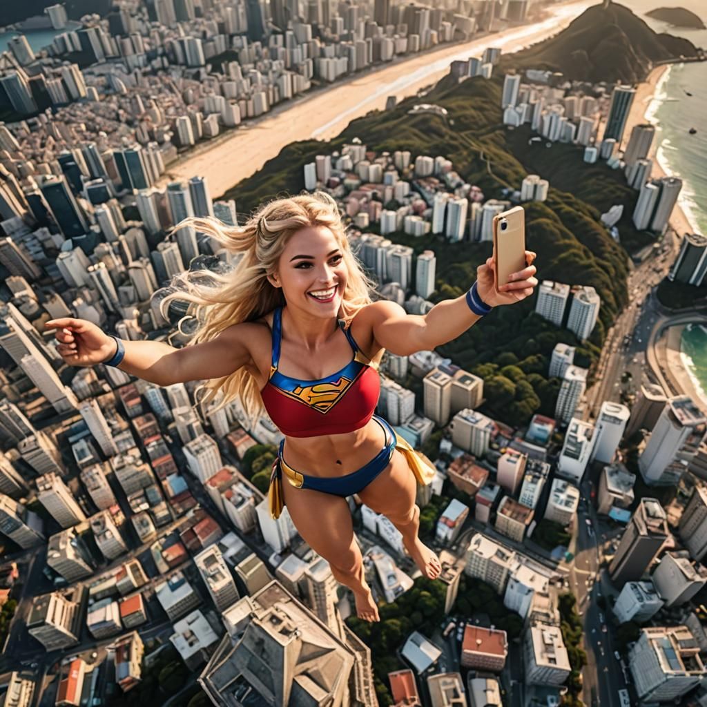 Supergirl Bikini Selfie Over Rio: Photorealistic 8K Render