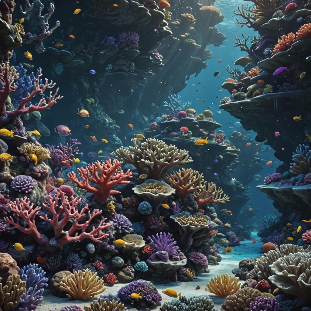 Vibrant Coral Reef in Detailed Matte Painting Style