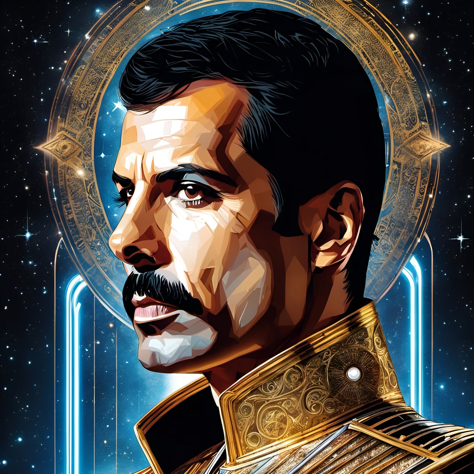 Freddie Mercury as Jedi Knight in Digital Art Style