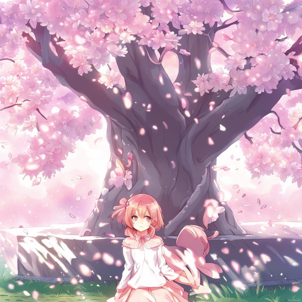 Anime Style Cherry Blossom Tree Art