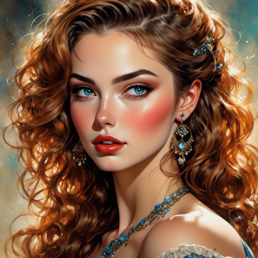 Brunette Woman Portrait in Photorealistic Painting Style