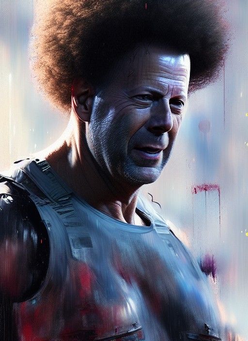 Man with Afro in Wet Wash Artwork