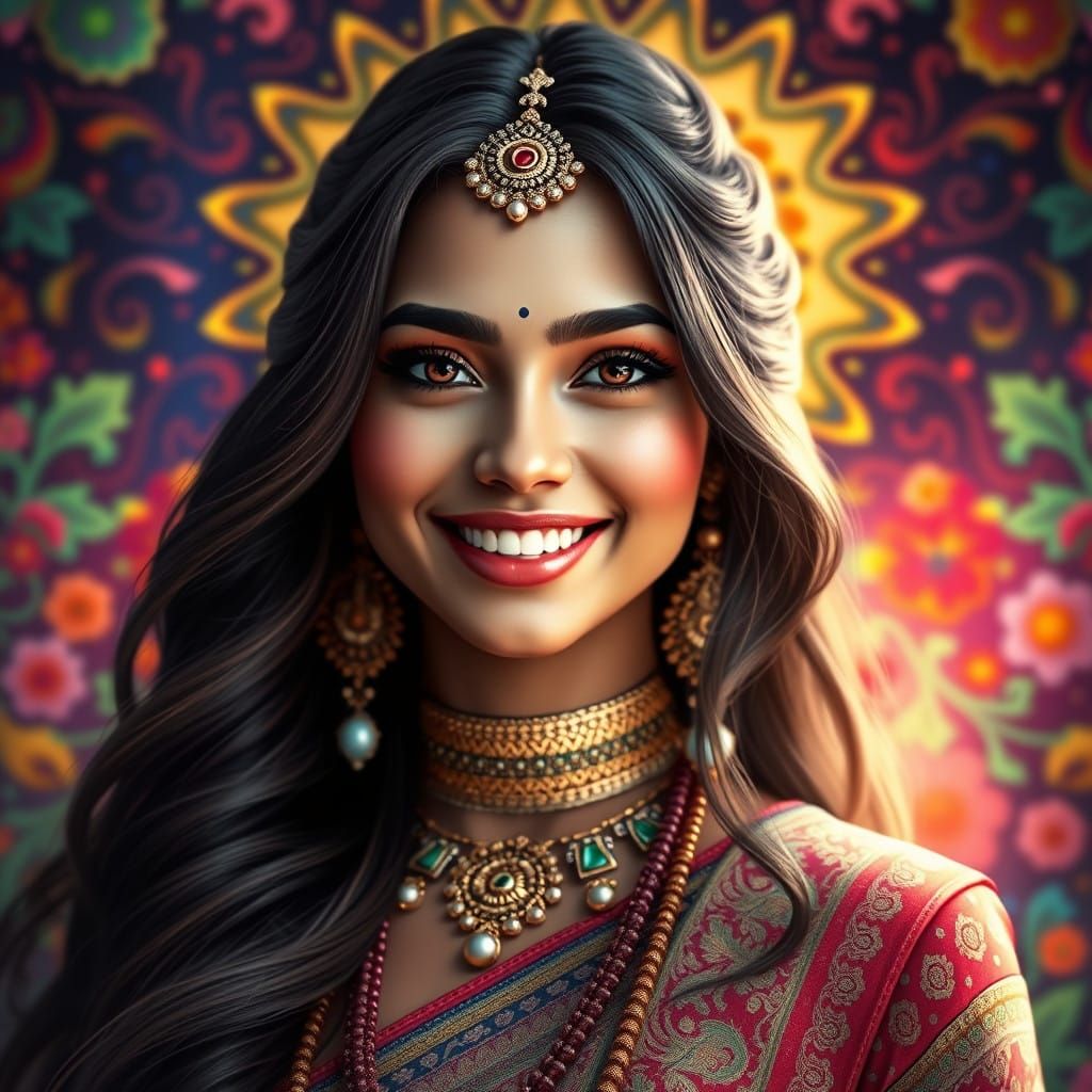 Elegant Indian Woman in Vibrant Fantasy Portrait