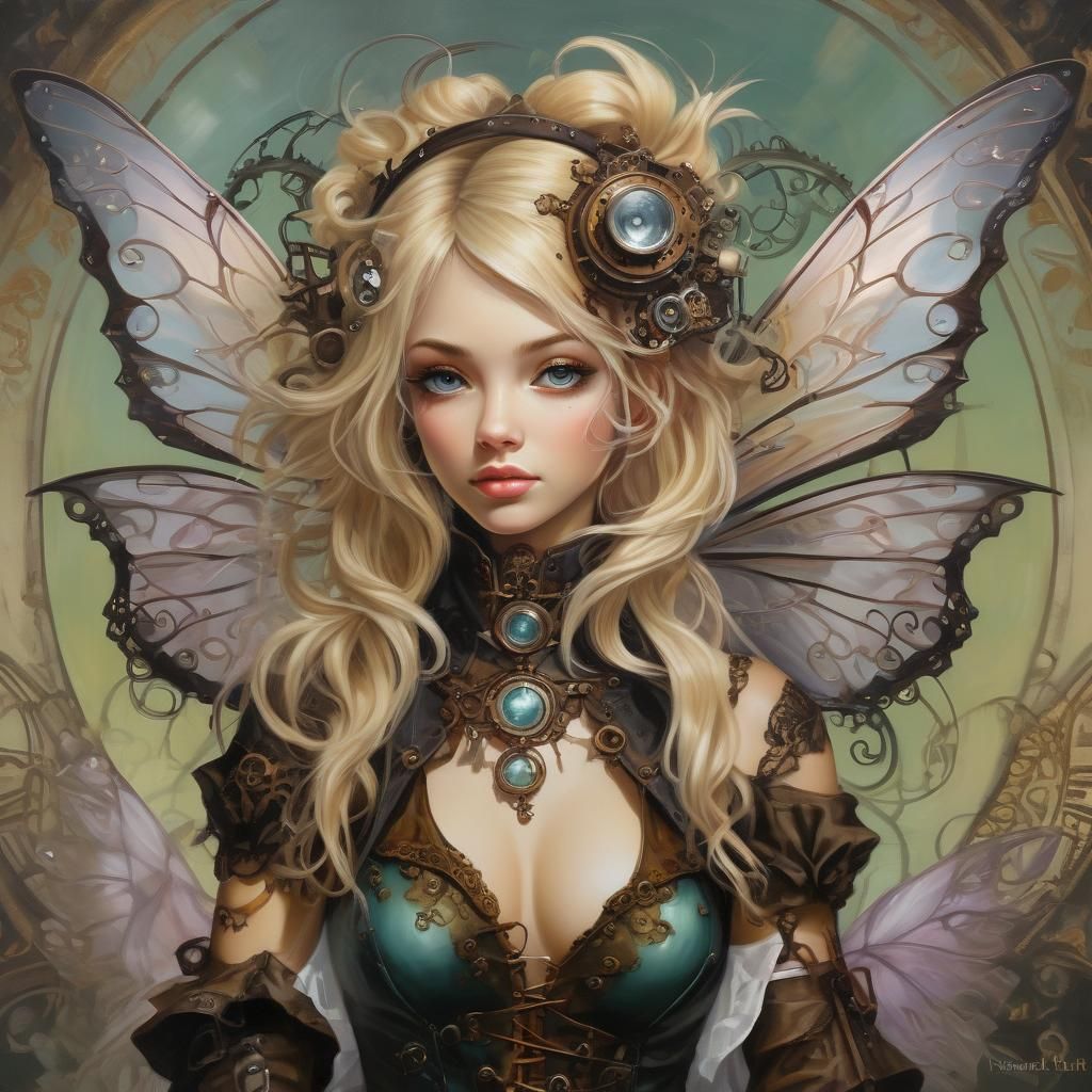 Steampunk Fairy in Oil on Canvas Style