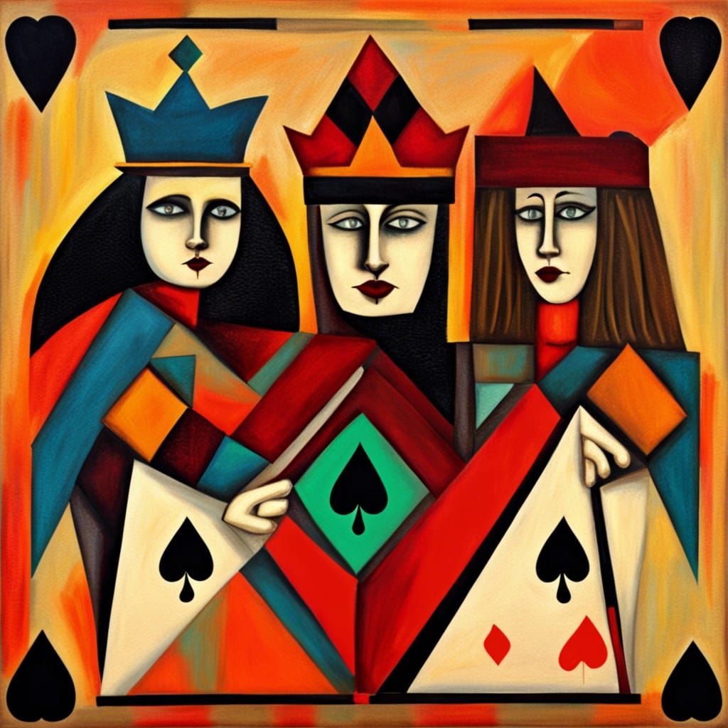 Playing Card Royals at Roulette Table in Abstract Art