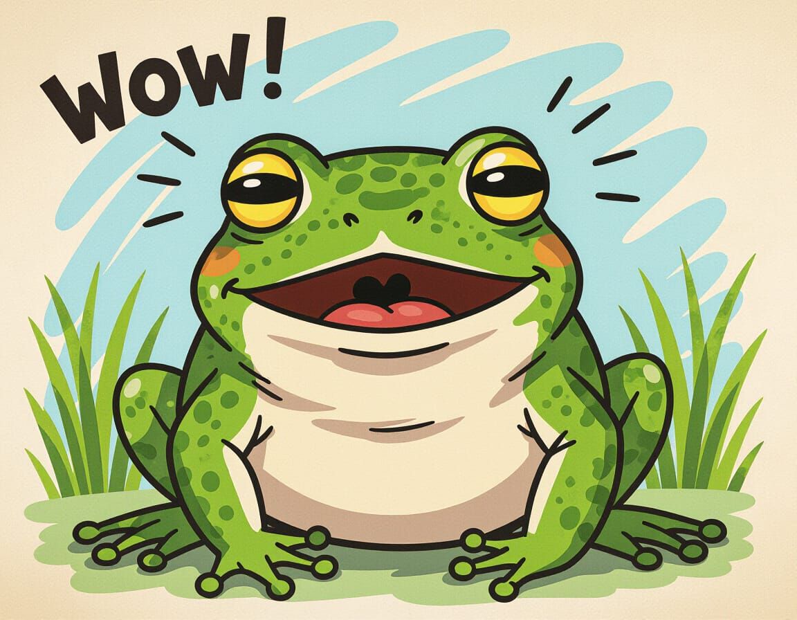 Surprised Frog in Handmade Drawing Style