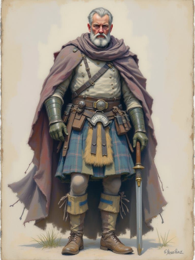 Scottish Warrior in Kilt with Soft Pastel Style