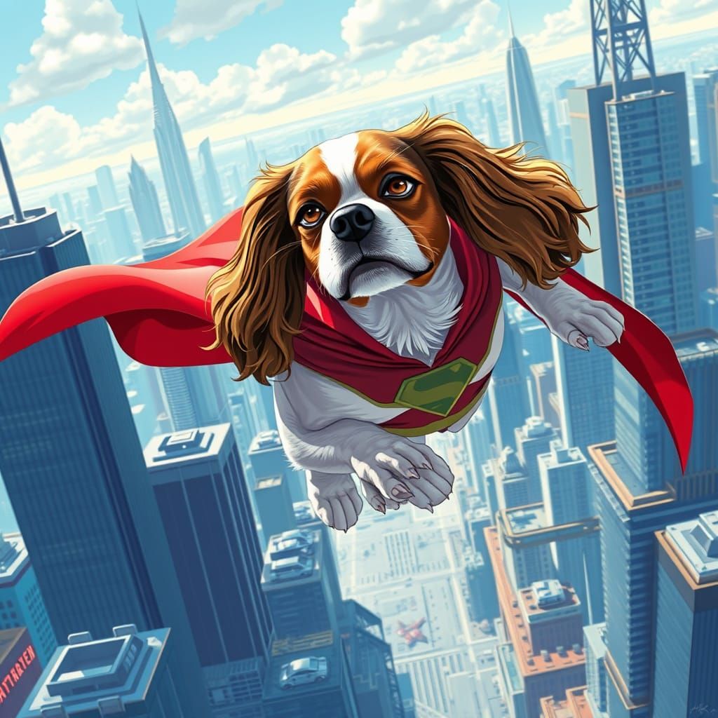 Cavalier King Charles Spaniel Soars Through Futuristic City ...
