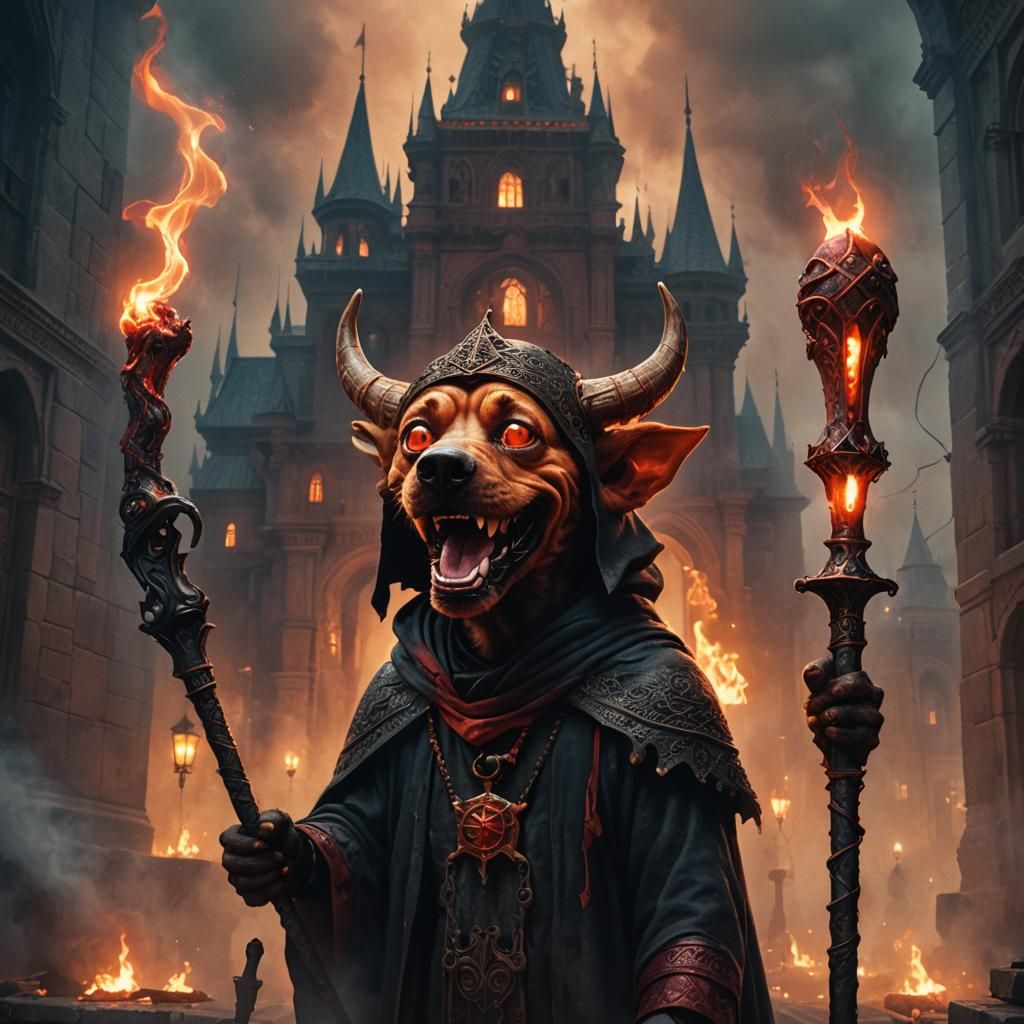 Hotdog Devil Staff: Dark Fantasy Illustration