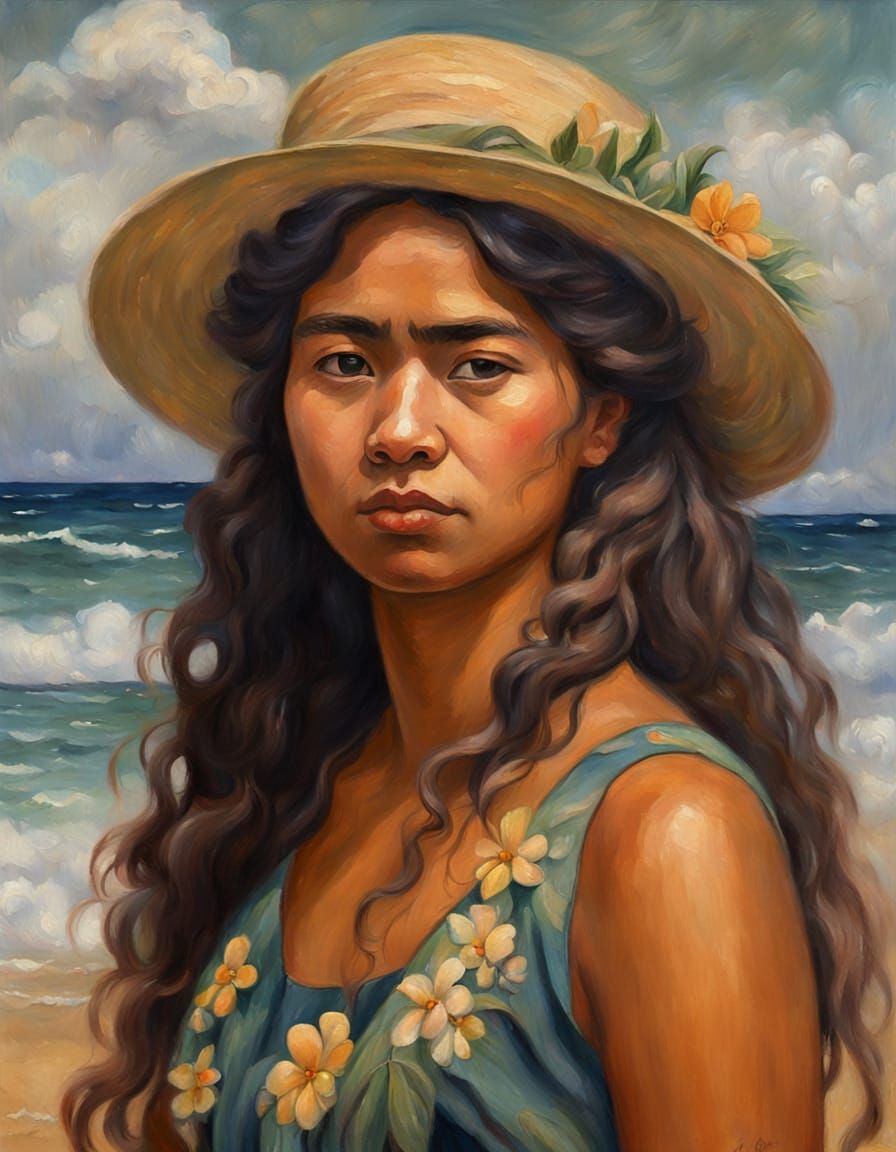 Hawaiian Maiden in Vibrant Impressionist Style