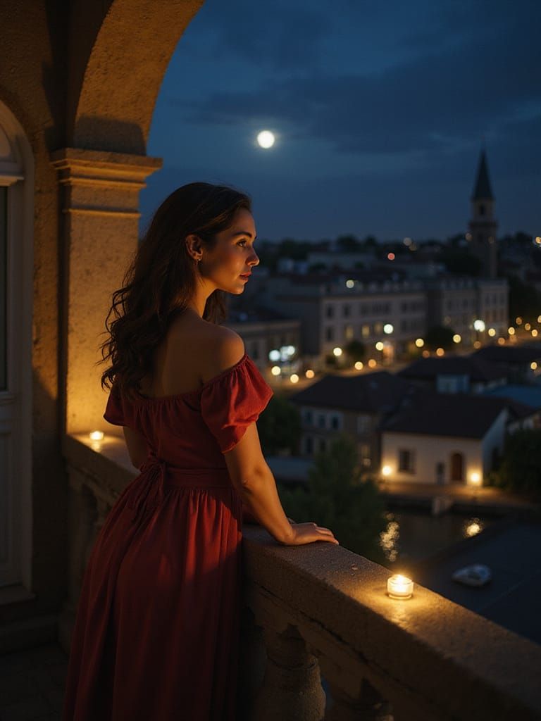Romantic Juliet in Moonlit Night Portrait