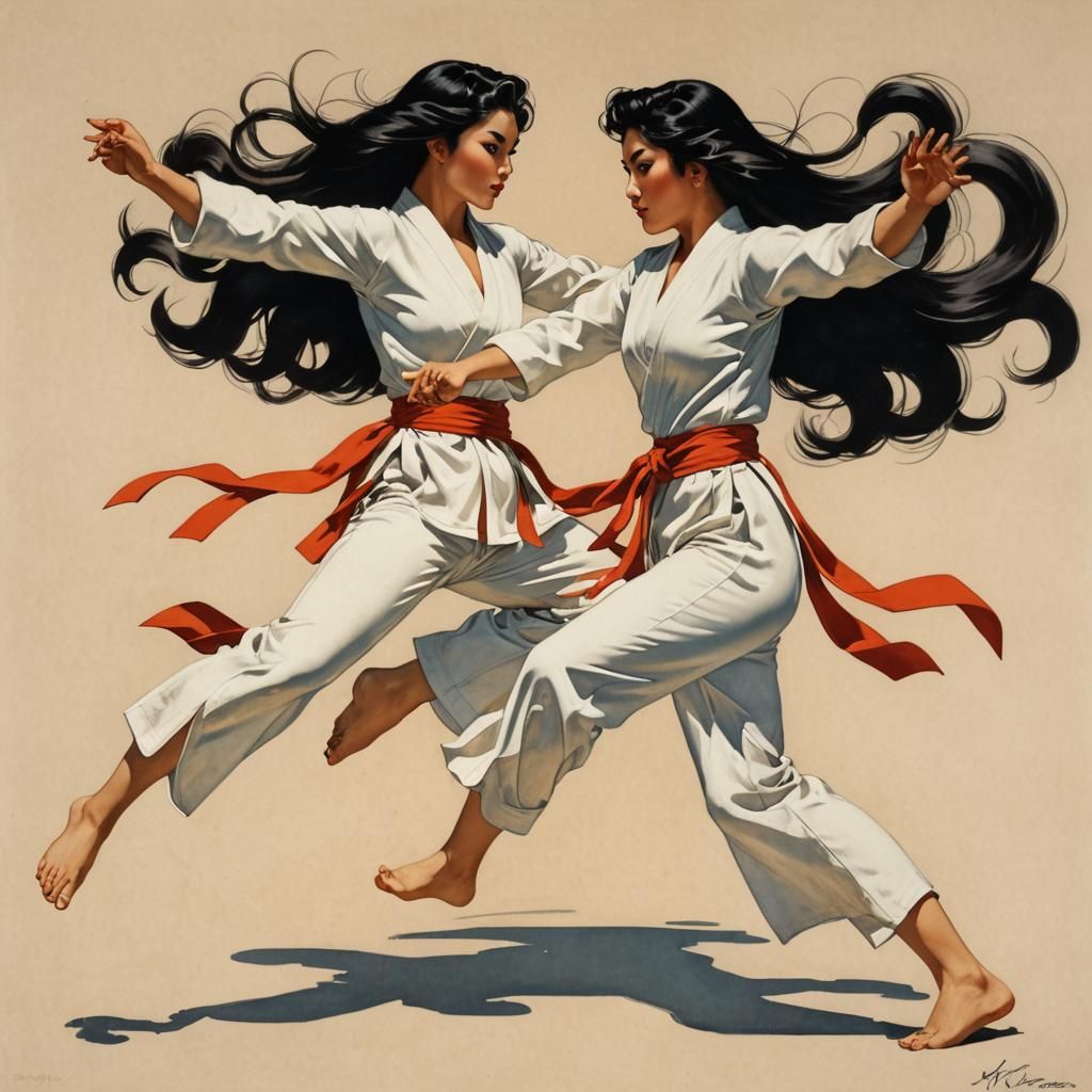 Dynamic Martial Artist in Vargas Style