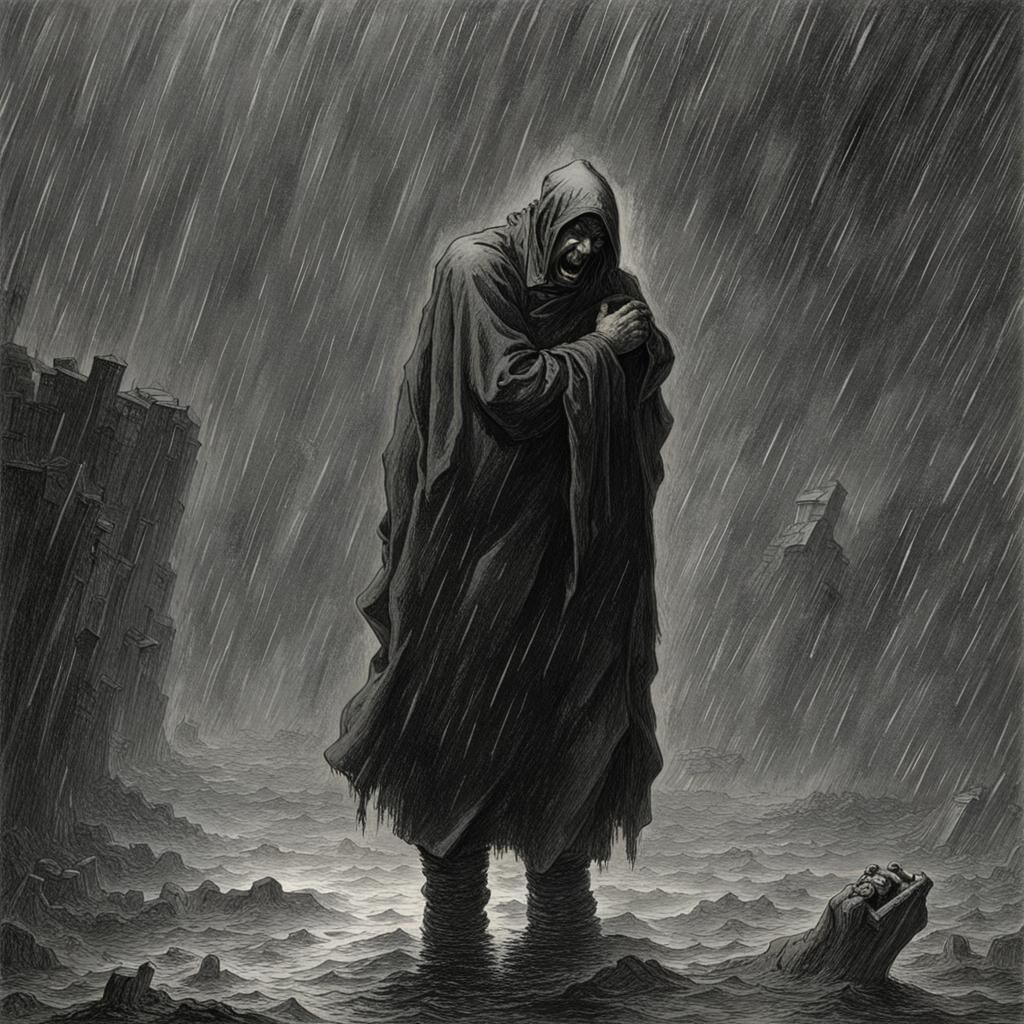 Man Crying in Rain: A Dark Fantasy Scene