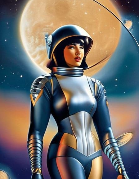 Retro Sci-Fi Betty Page on the Moon