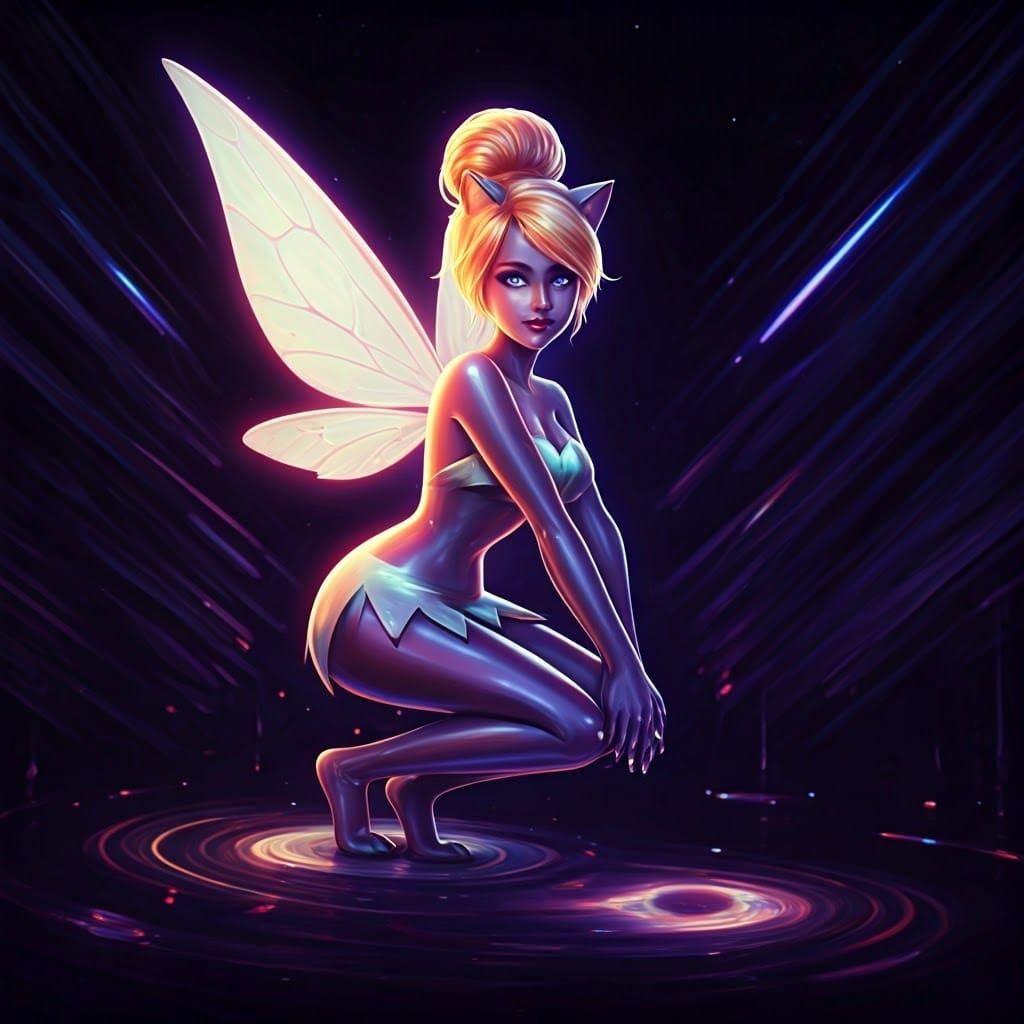 Surreal Impasto Artwork with Glowing Tinkerbell in Latex Cat...