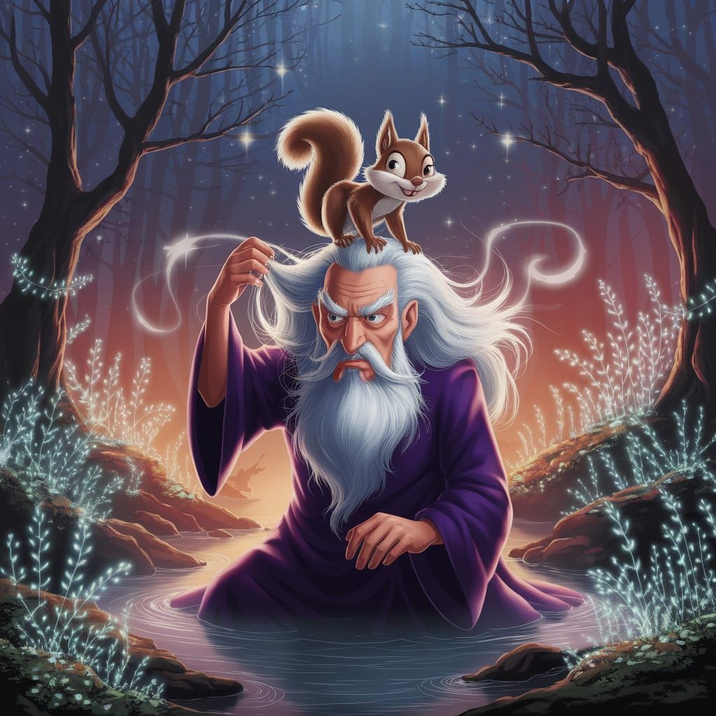 Squirrel's Mischief: Bioluminescent Forest, Cel-Shaded Art