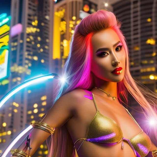 A pretty Asian street performer in Las Vegas