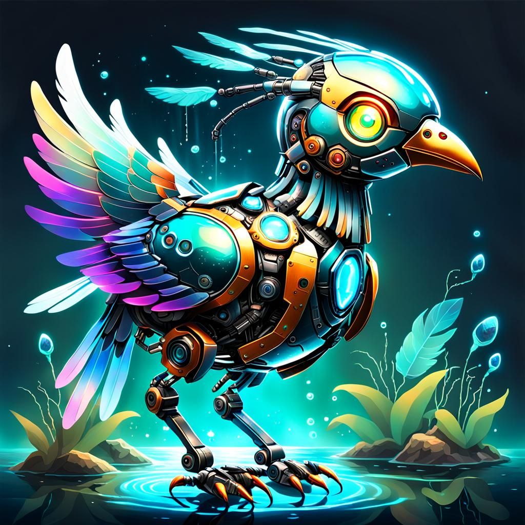 Biopunk Cyborg Pets: Robotic Bird and Bioluminescent Creatur...