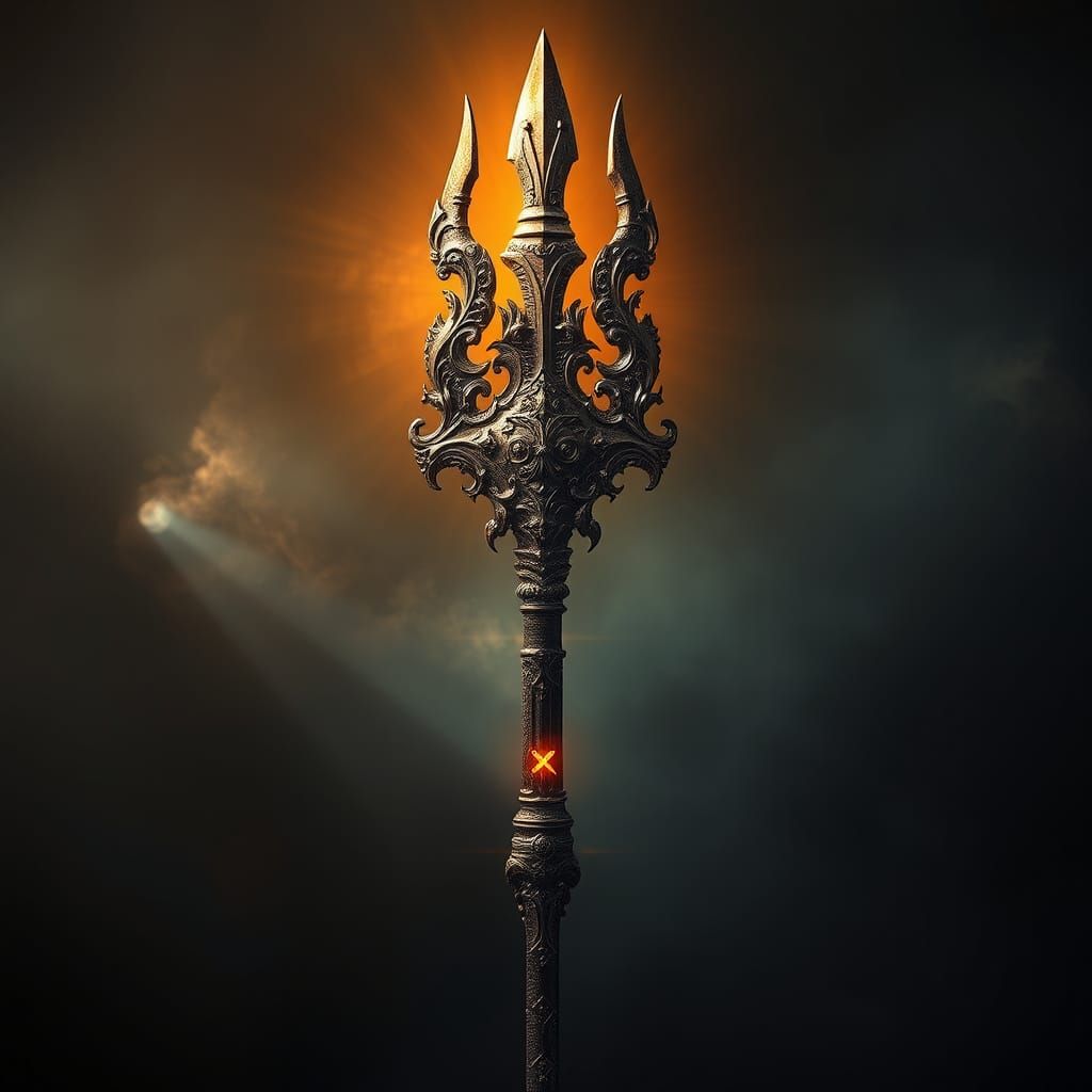 Ornate Two-Pronged Spear of Longinus in Dark Fantasy Style