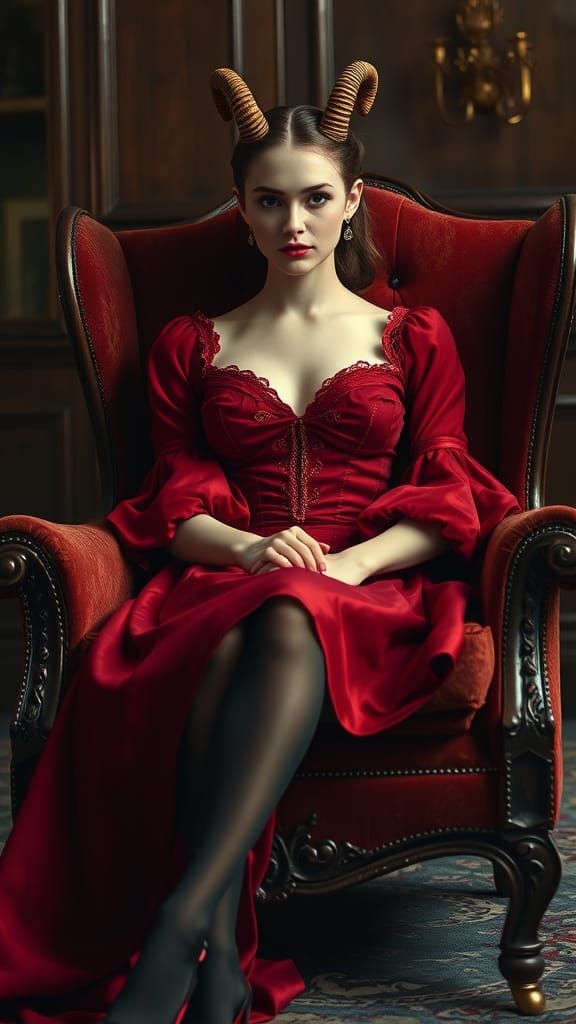 Crimson Gown: A Hyperrealistic Succubus Portrait